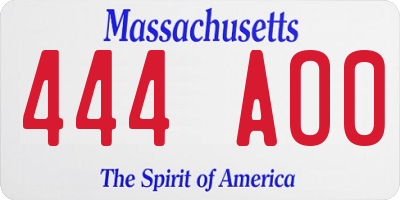 MA license plate 444AO0