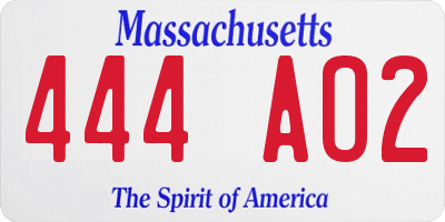 MA license plate 444AO2