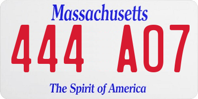 MA license plate 444AO7