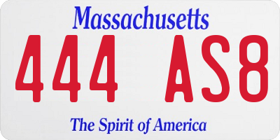 MA license plate 444AS8