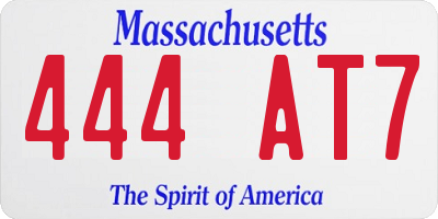 MA license plate 444AT7