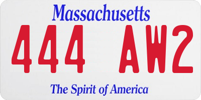 MA license plate 444AW2