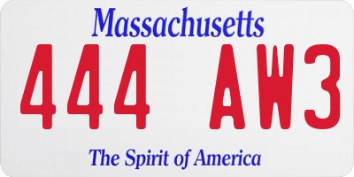 MA license plate 444AW3