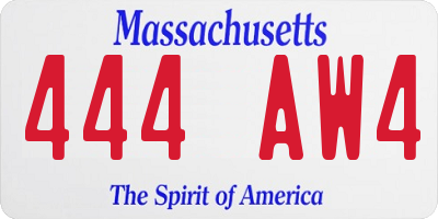 MA license plate 444AW4
