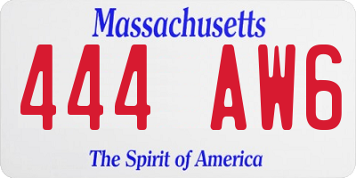 MA license plate 444AW6