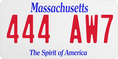 MA license plate 444AW7