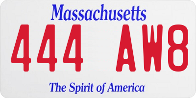 MA license plate 444AW8