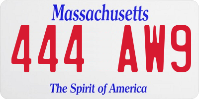 MA license plate 444AW9