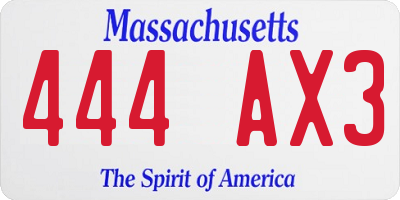 MA license plate 444AX3