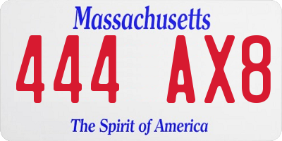 MA license plate 444AX8