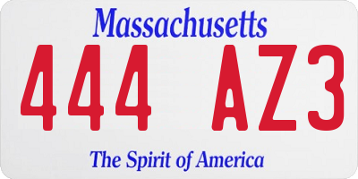 MA license plate 444AZ3