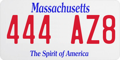 MA license plate 444AZ8