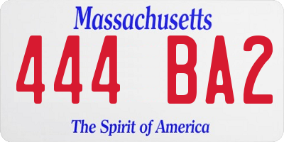 MA license plate 444BA2