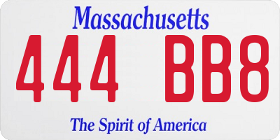MA license plate 444BB8