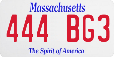 MA license plate 444BG3