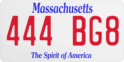 MA license plate 444BG8