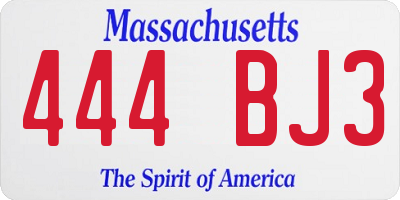 MA license plate 444BJ3