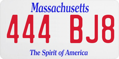 MA license plate 444BJ8