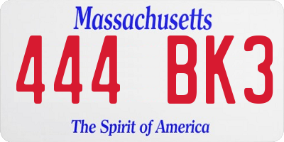 MA license plate 444BK3