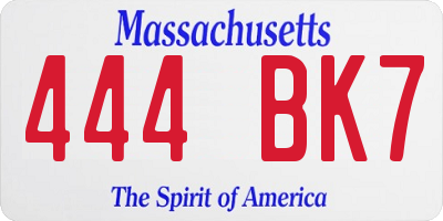 MA license plate 444BK7