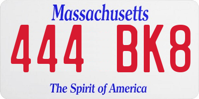 MA license plate 444BK8