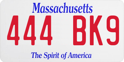 MA license plate 444BK9