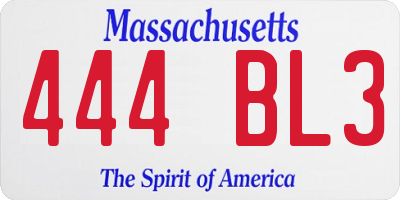 MA license plate 444BL3