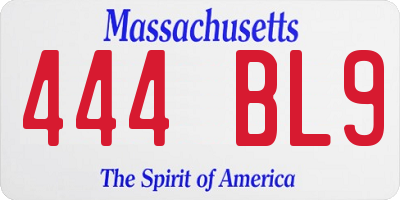 MA license plate 444BL9