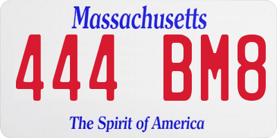MA license plate 444BM8