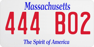 MA license plate 444BO2