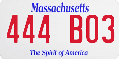 MA license plate 444BO3