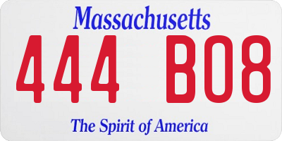 MA license plate 444BO8