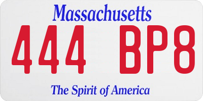 MA license plate 444BP8