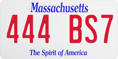 MA license plate 444BS7