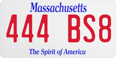 MA license plate 444BS8