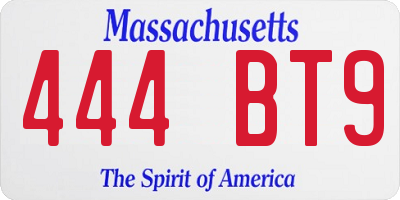 MA license plate 444BT9