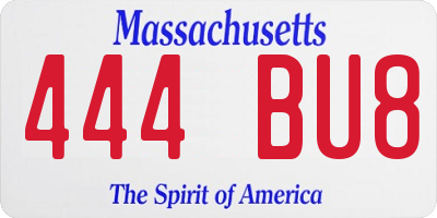 MA license plate 444BU8