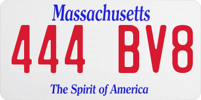 MA license plate 444BV8