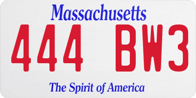 MA license plate 444BW3