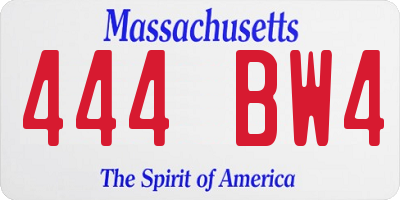 MA license plate 444BW4