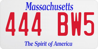 MA license plate 444BW5