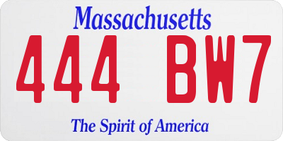 MA license plate 444BW7