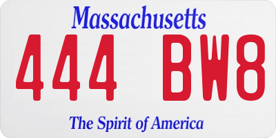 MA license plate 444BW8