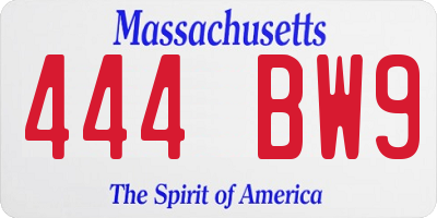 MA license plate 444BW9
