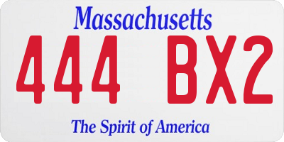 MA license plate 444BX2