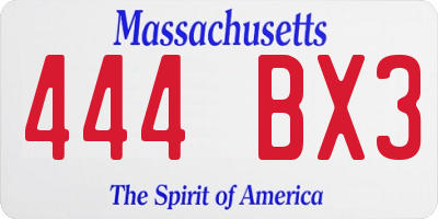 MA license plate 444BX3