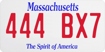 MA license plate 444BX7