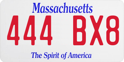 MA license plate 444BX8