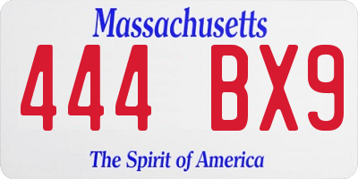 MA license plate 444BX9
