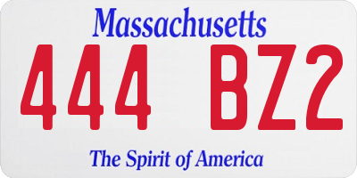MA license plate 444BZ2